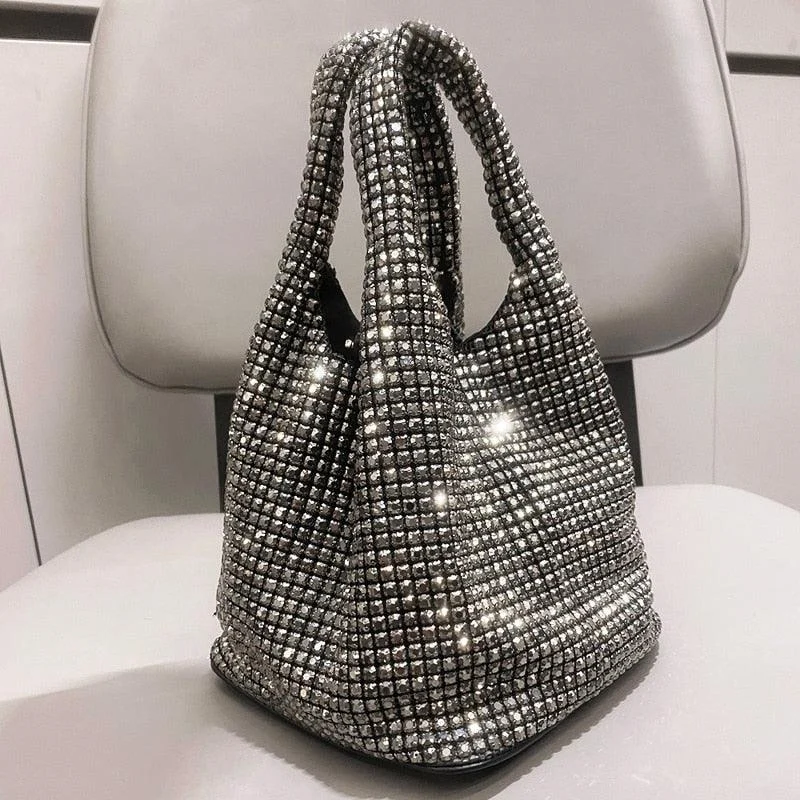 Rhinestones Evening Clutch Hobo Crystal Bucket Bag - Glova