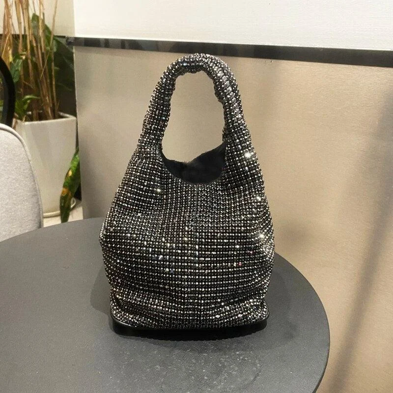 Rhinestones Evening Clutch Hobo Crystal Bucket Bag - Glova