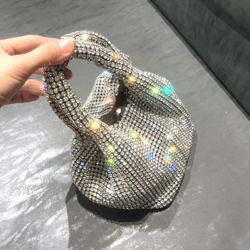 Rhinestones Evening Clutch Hobo Crystal Bucket Bag - Glova