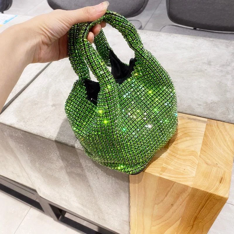 Rhinestones Evening Clutch Hobo Crystal Bucket Bag - Glova