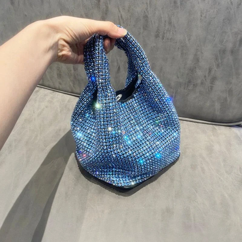 Rhinestones Evening Clutch Hobo Crystal Bucket Bag - Glova