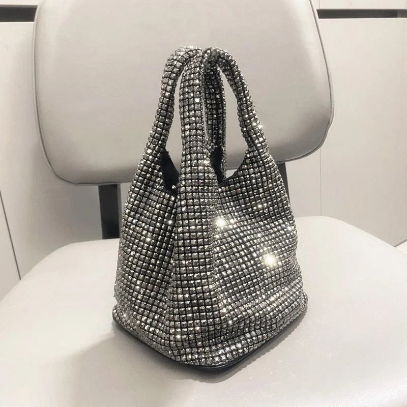 Rhinestones Evening Clutch Hobo Crystal Bucket Bag - Glova