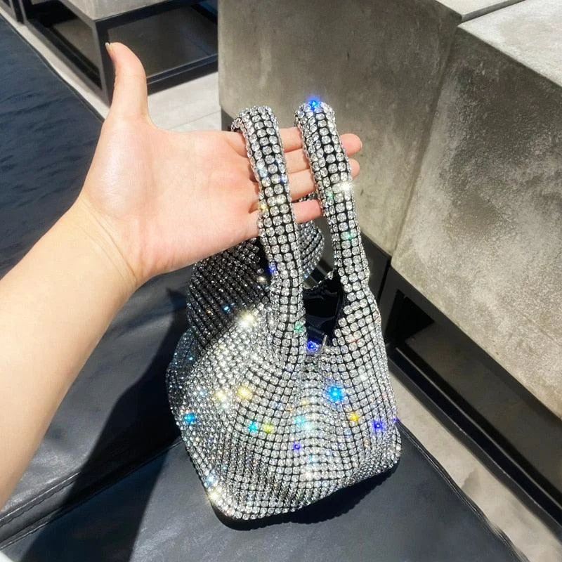 Rhinestones Evening Clutch Hobo Crystal Bucket Bag - Glova