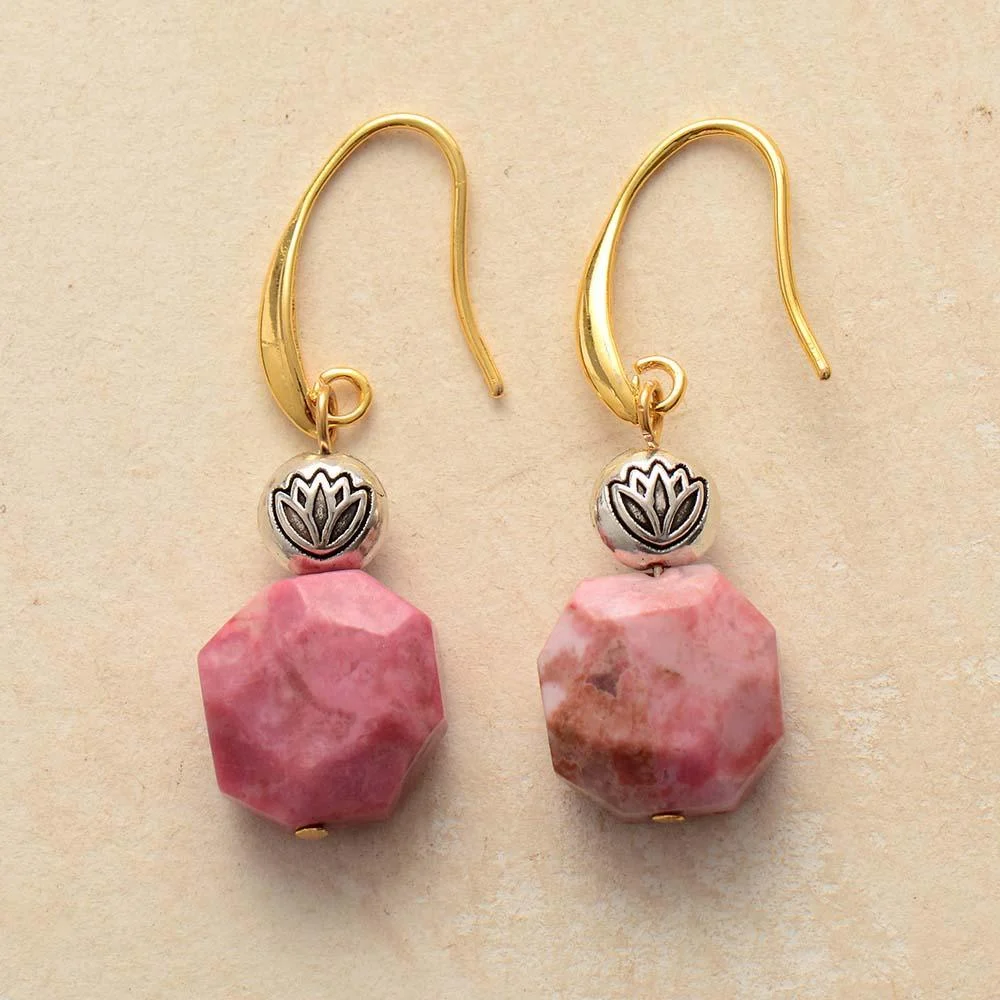 Rhodonite Stone Dangle Earrings - Glova