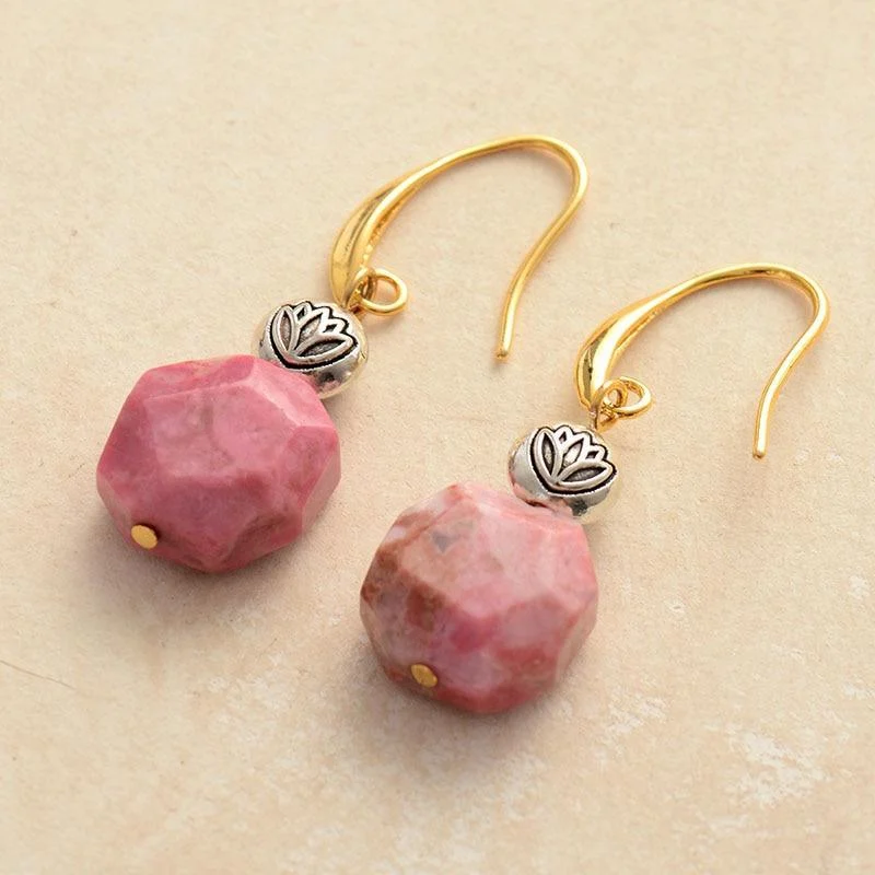 Rhodonite Stone Dangle Earrings - Glova