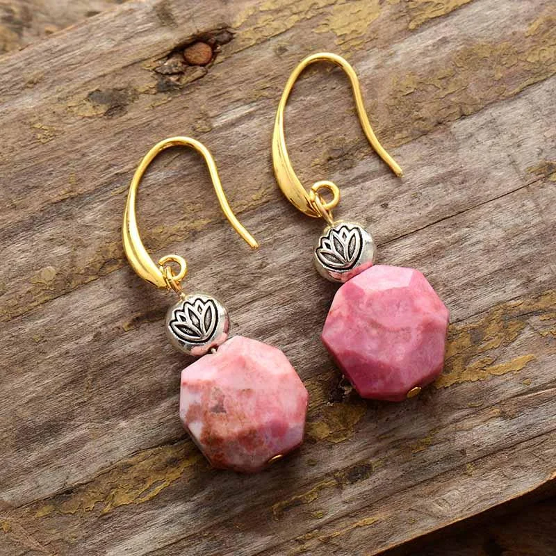 Rhodonite Stone Dangle Earrings - Glova