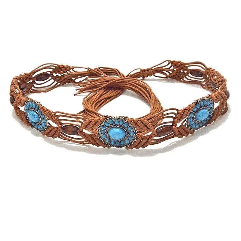 Rillen Macrame Belt With Turquoise Stones - Glova