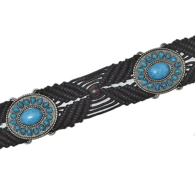 Rillen Macrame Belt With Turquoise Stones - Glova