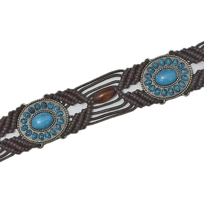 Rillen Macrame Belt With Turquoise Stones - Glova