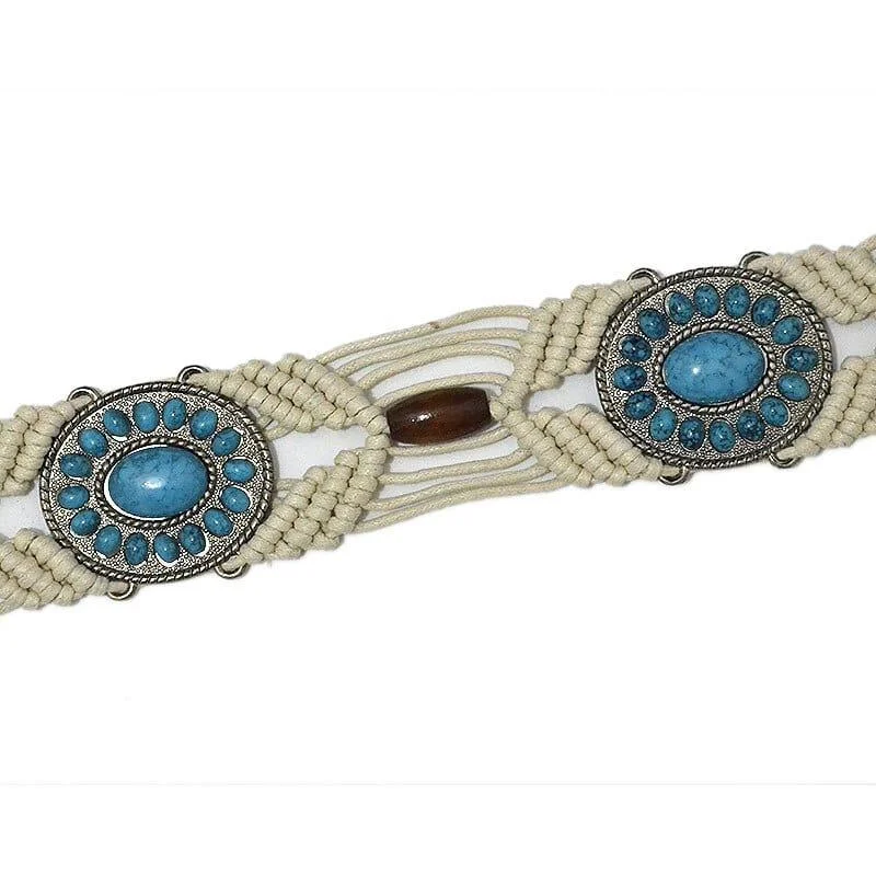 Rillen Macrame Belt With Turquoise Stones - Glova