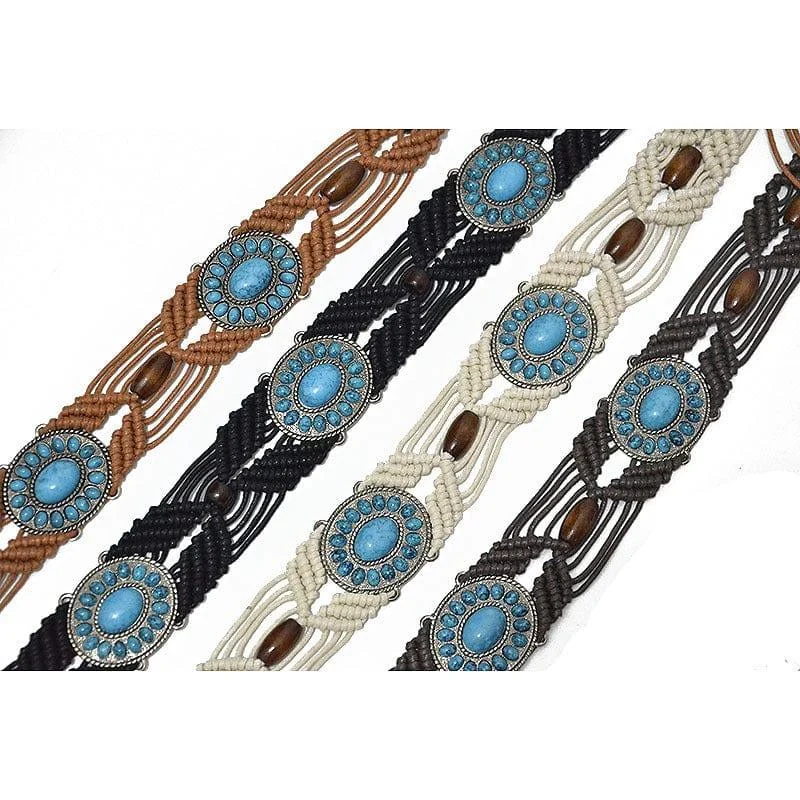 Rillen Macrame Belt With Turquoise Stones - Glova