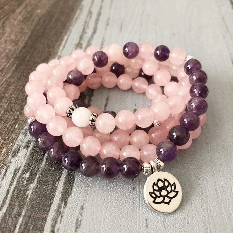 Rose Quartz Amethyst 108 Mala Bracelet - Glova