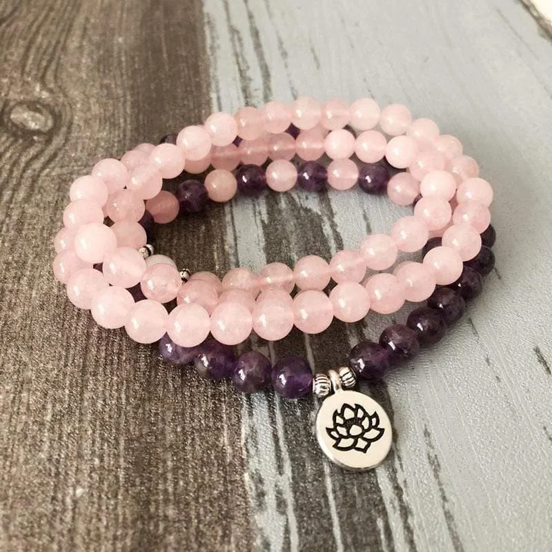 Rose Quartz Amethyst 108 Mala Bracelet - Glova