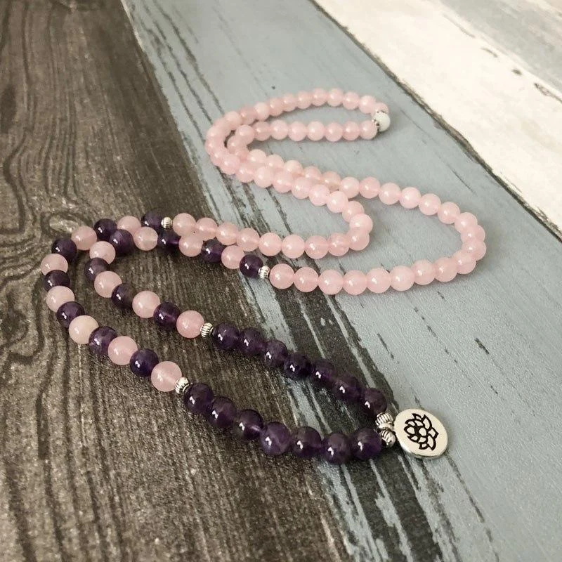 Rose Quartz Amethyst 108 Mala Bracelet - Glova