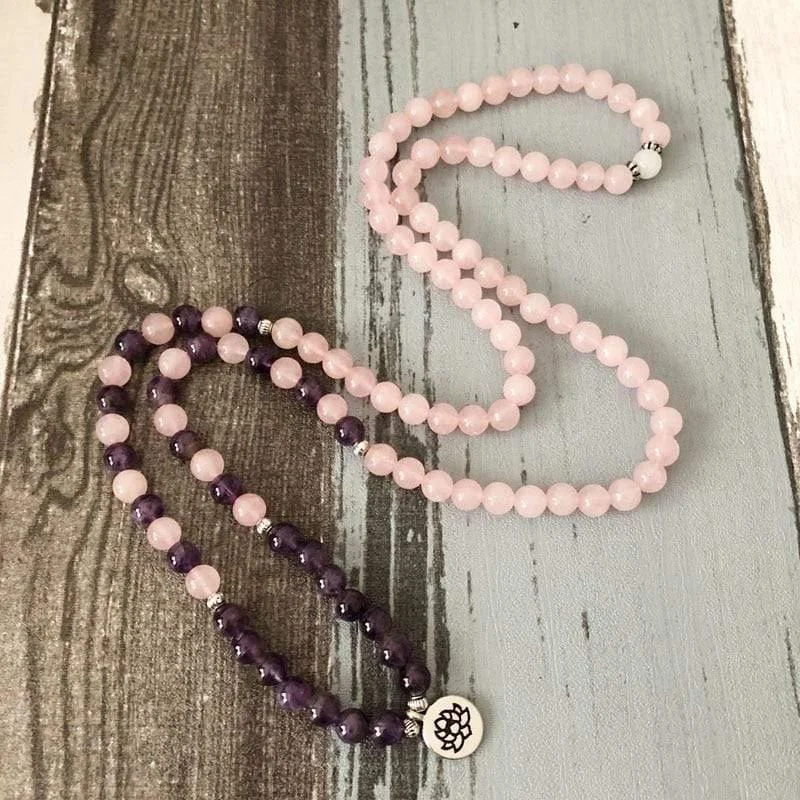 Rose Quartz Amethyst 108 Mala Bracelet - Glova