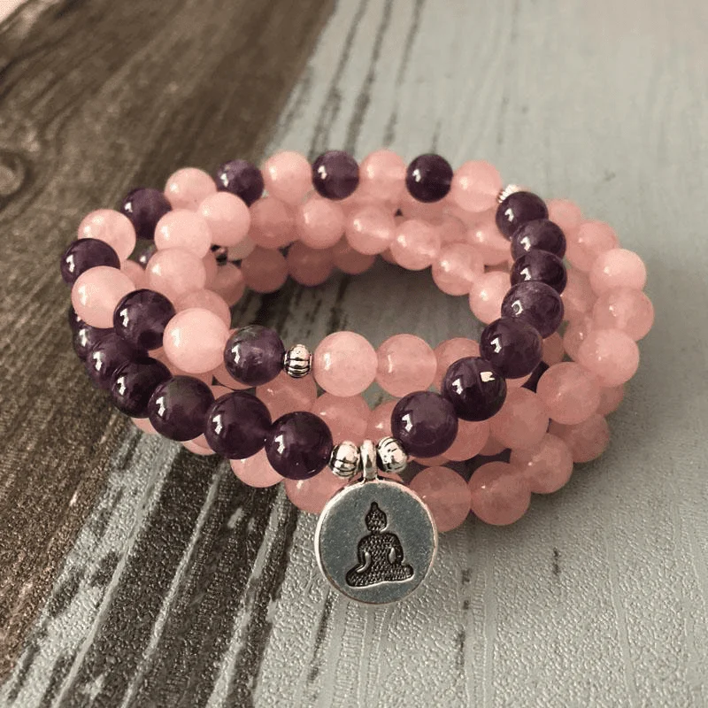 Rose Quartz Amethyst 108 Mala Bracelet - Glova