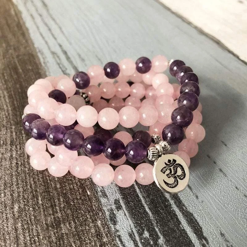 Rose Quartz Amethyst 108 Mala Bracelet - Glova