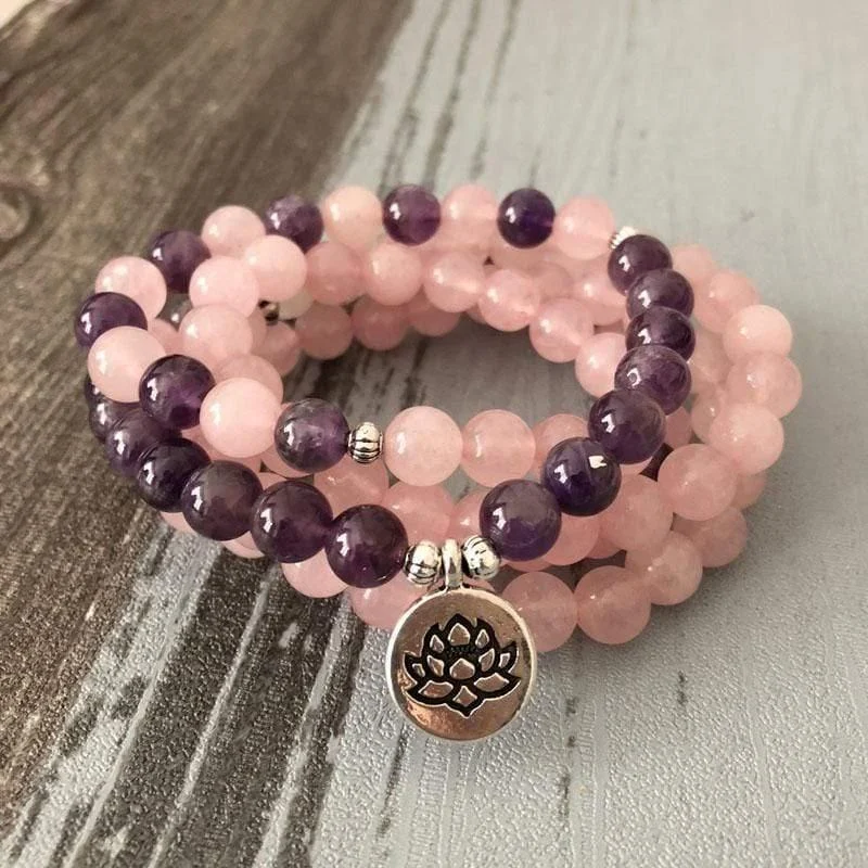 Rose Quartz Amethyst 108 Mala Bracelet - Glova