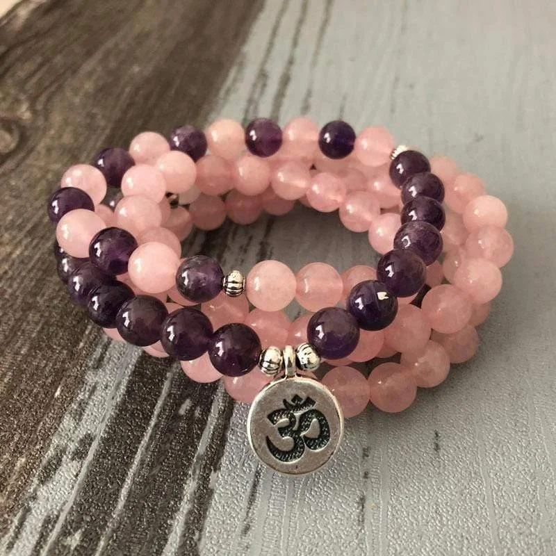 Rose Quartz Amethyst 108 Mala Bracelet - Glova