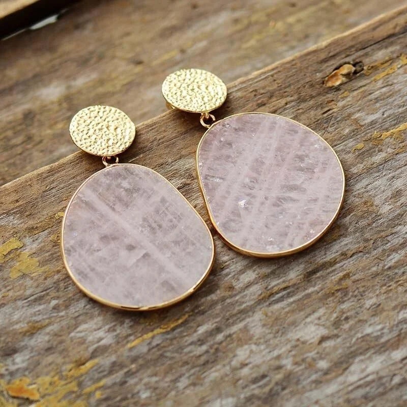 Rose Quartz Drop Earrings - Glova