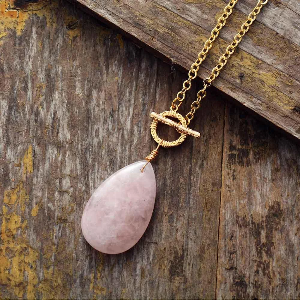 Rose Quartz Teardrop Pendant - Glova