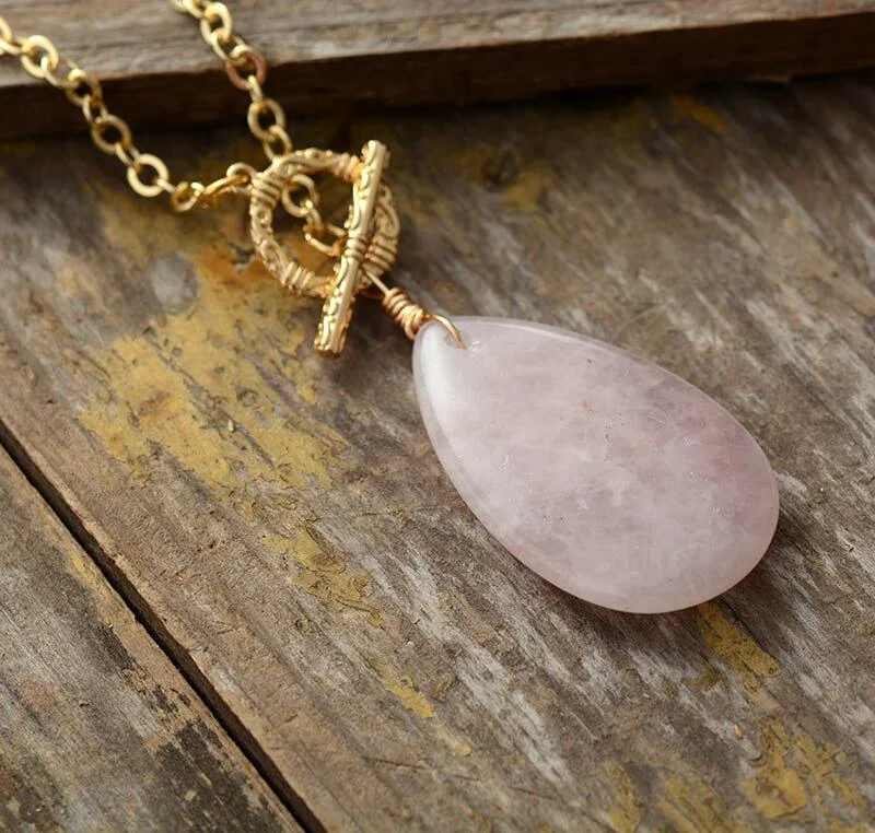 Rose Quartz Teardrop Pendant - Glova