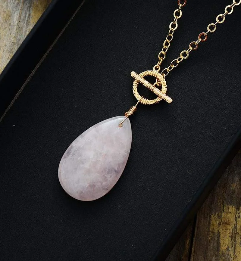 Rose Quartz Teardrop Pendant - Glova