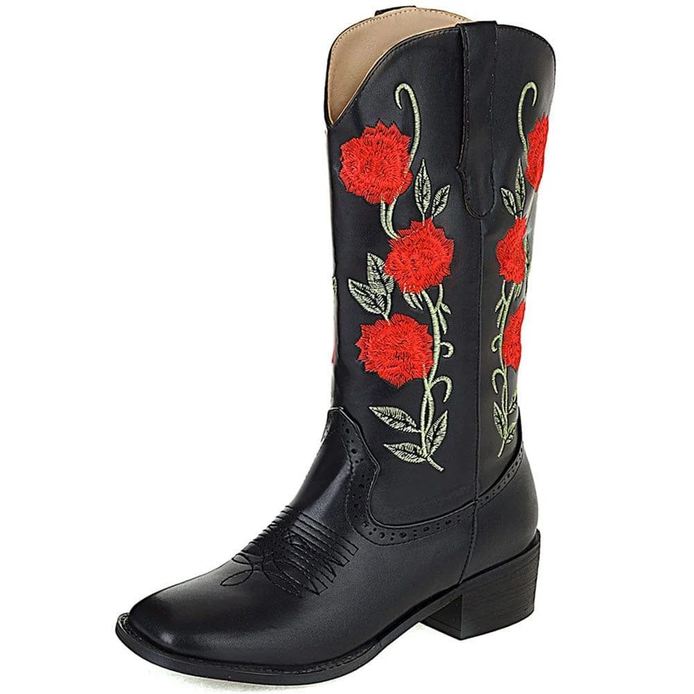 Roses Embroidered Cowboy Boots - Glova