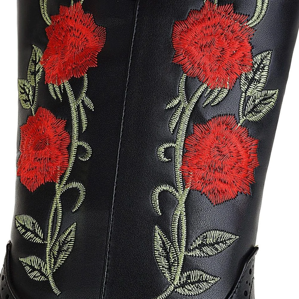 Roses Embroidered Cowboy Boots - Glova