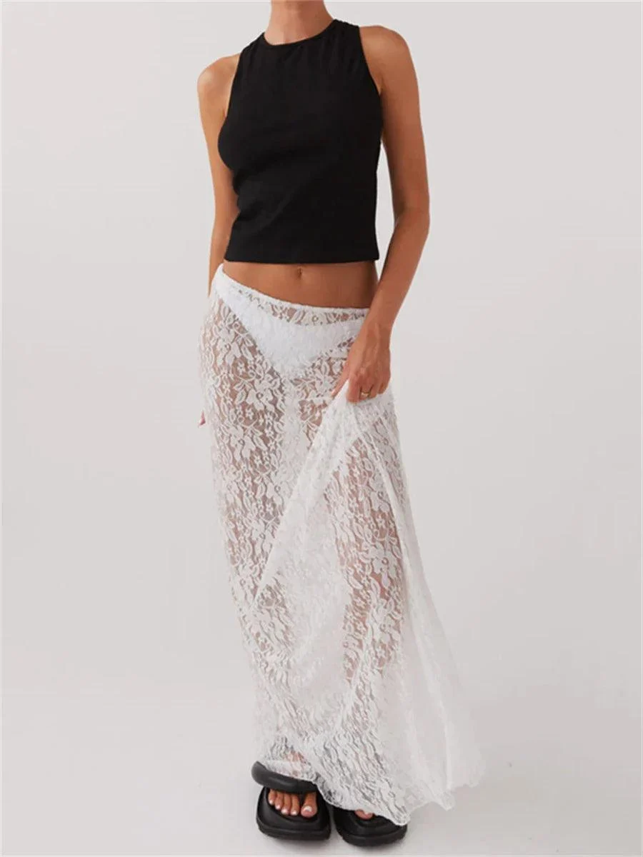 Rossa Floral Lace Maxi Skirts - Glova