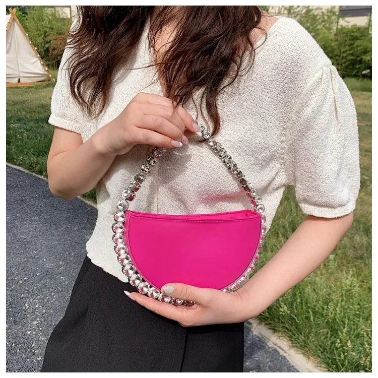 Round Diamond Chain Shiny Evening Bags Women Handbags - Glova