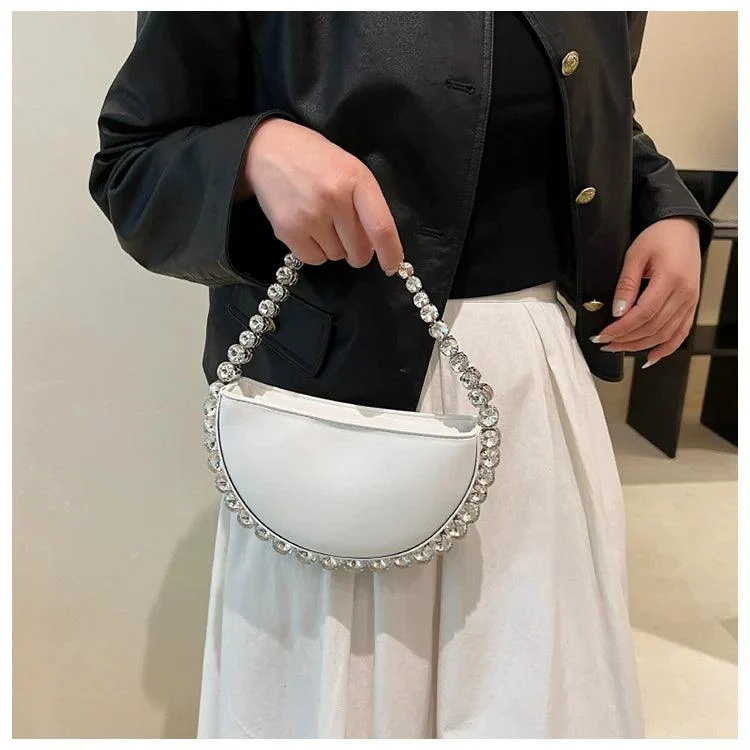 Round Diamond Chain Shiny Evening Bags Women Handbags - Glova