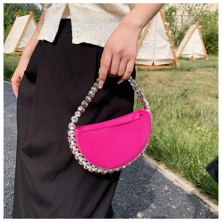 Round Diamond Chain Shiny Evening Bags Women Handbags - Glova