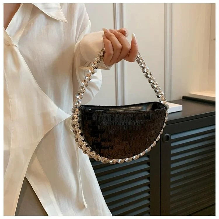 Round Diamond Chain Shiny Evening Bags Women Handbags - Glova