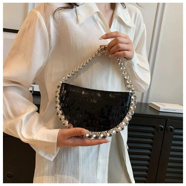 Round Diamond Chain Shiny Evening Bags Women Handbags - Glova