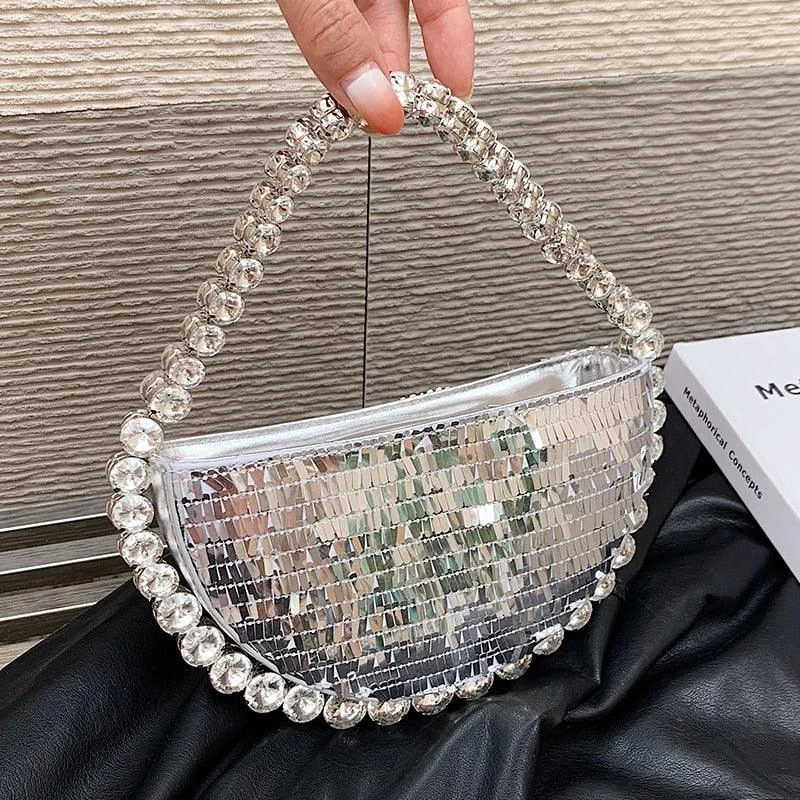 Round Diamond Chain Shiny Evening Bags Women Handbags - Glova