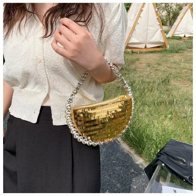 Round Diamond Chain Shiny Evening Bags Women Handbags - Glova