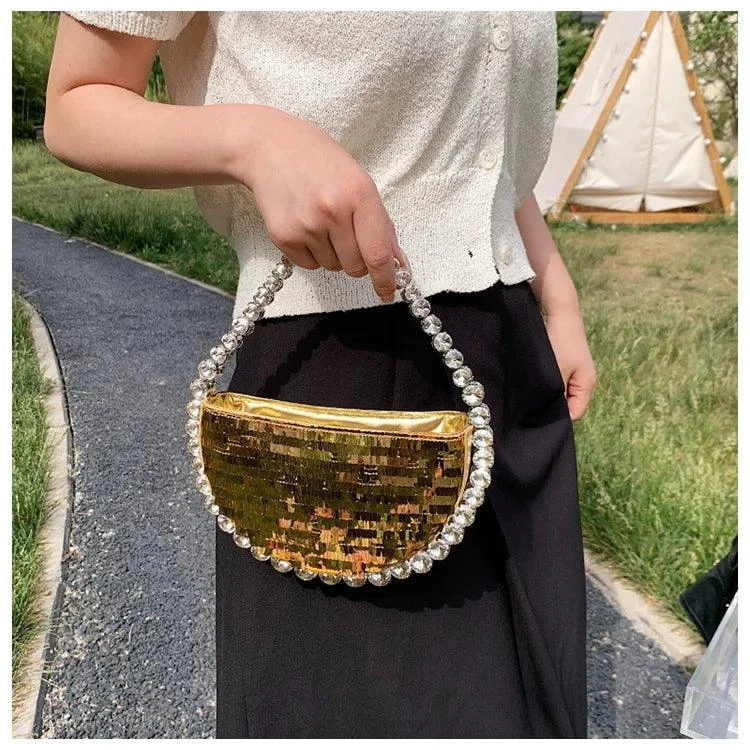 Round Diamond Chain Shiny Evening Bags Women Handbags - Glova