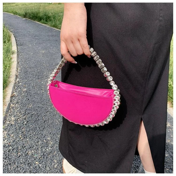 Round Diamond Chain Shiny Evening Bags Women Handbags - Glova