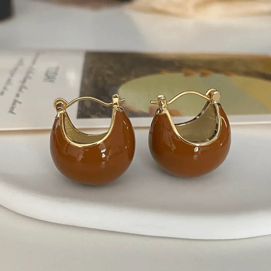 Round Enamel Minimalist Drop Earrings - Glova