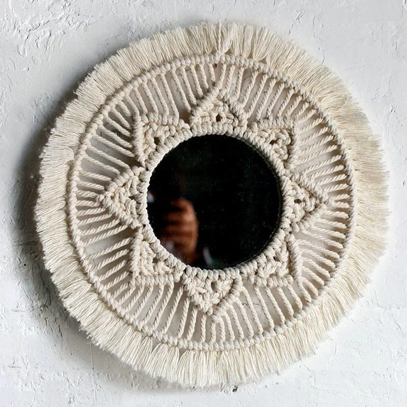 Round Macrame Woven Mirror - Glova