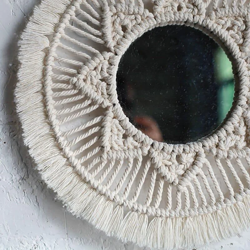 Round Macrame Woven Mirror - Glova