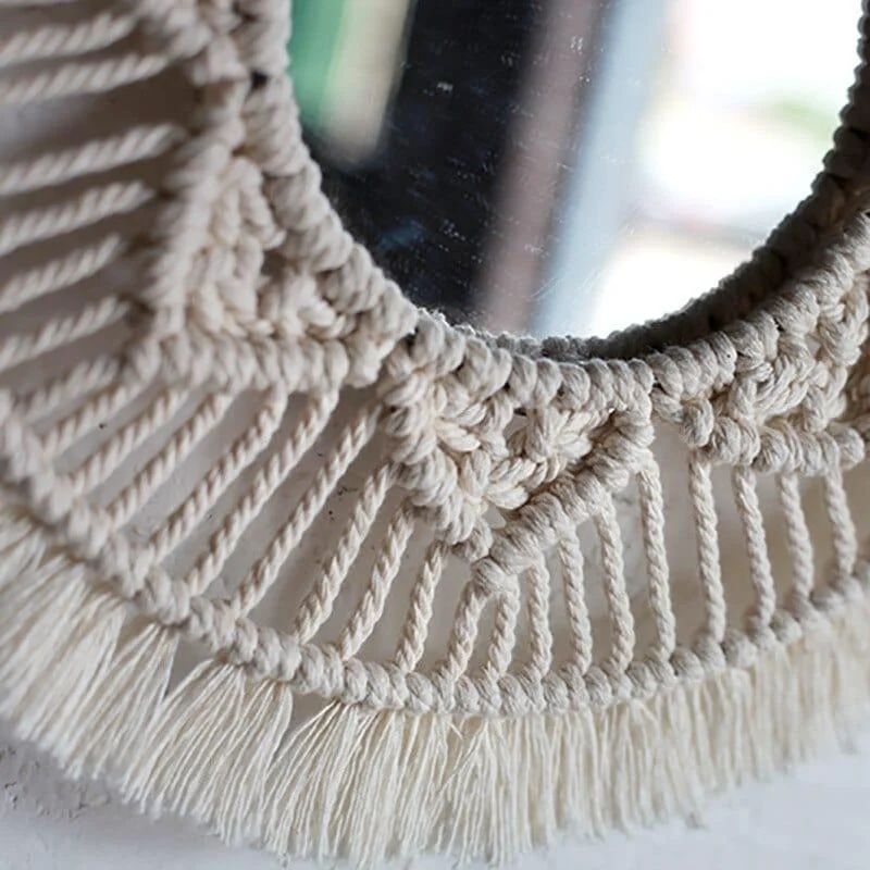 Round Macrame Woven Mirror - Glova