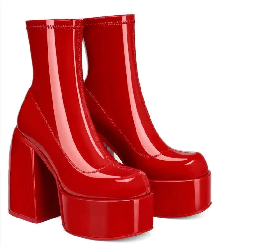 Round Toe Platform Chunky Heels Boots Women's Shoes - Glova