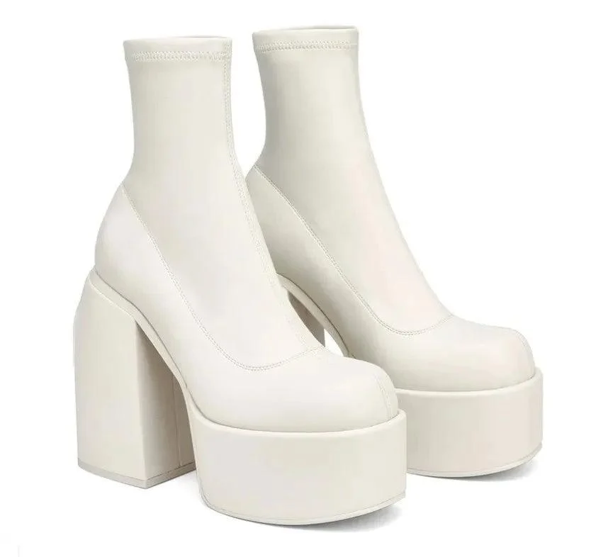 Round Toe Platform Chunky Heels Boots Women's Shoes - Glova