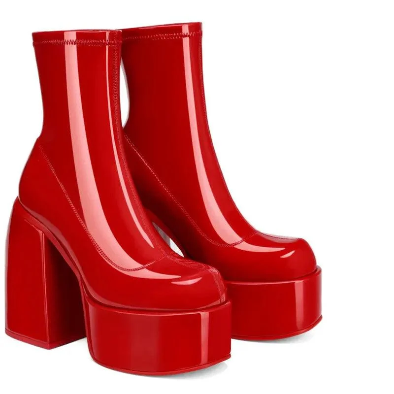 Round Toe Platform Chunky Heels Boots Women's Shoes - Glova