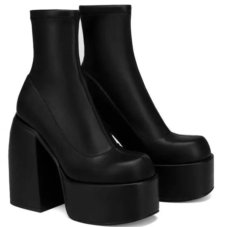 Round Toe Platform Chunky Heels Boots Women's Shoes - Glova