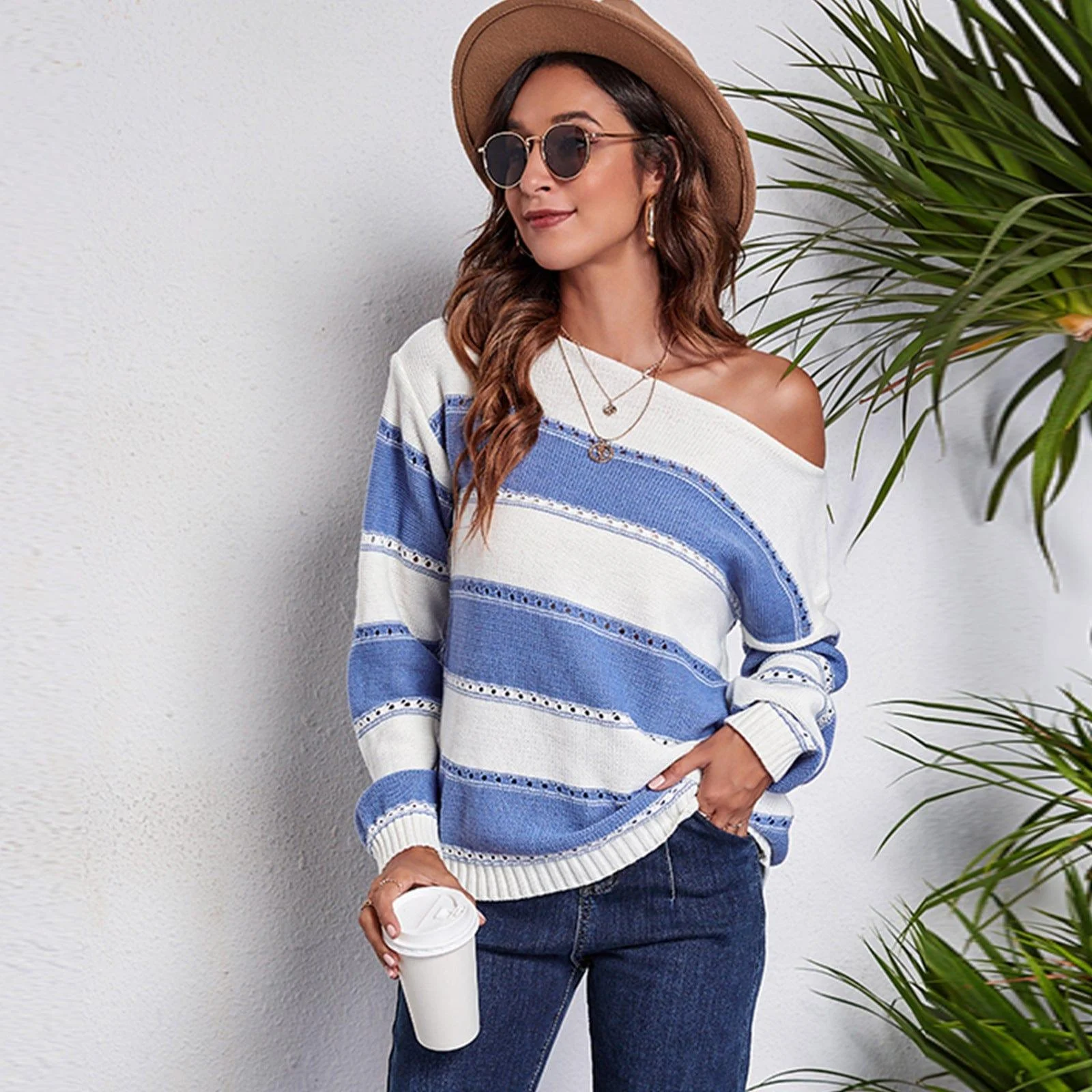 Rowan Off Shoulder Striped Sweater - Glova