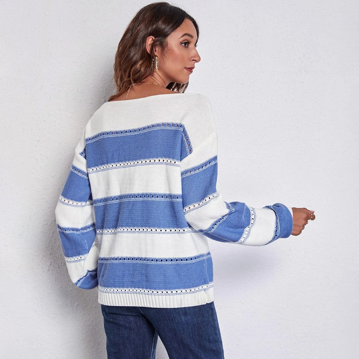 Rowan Off Shoulder Striped Sweater - Glova