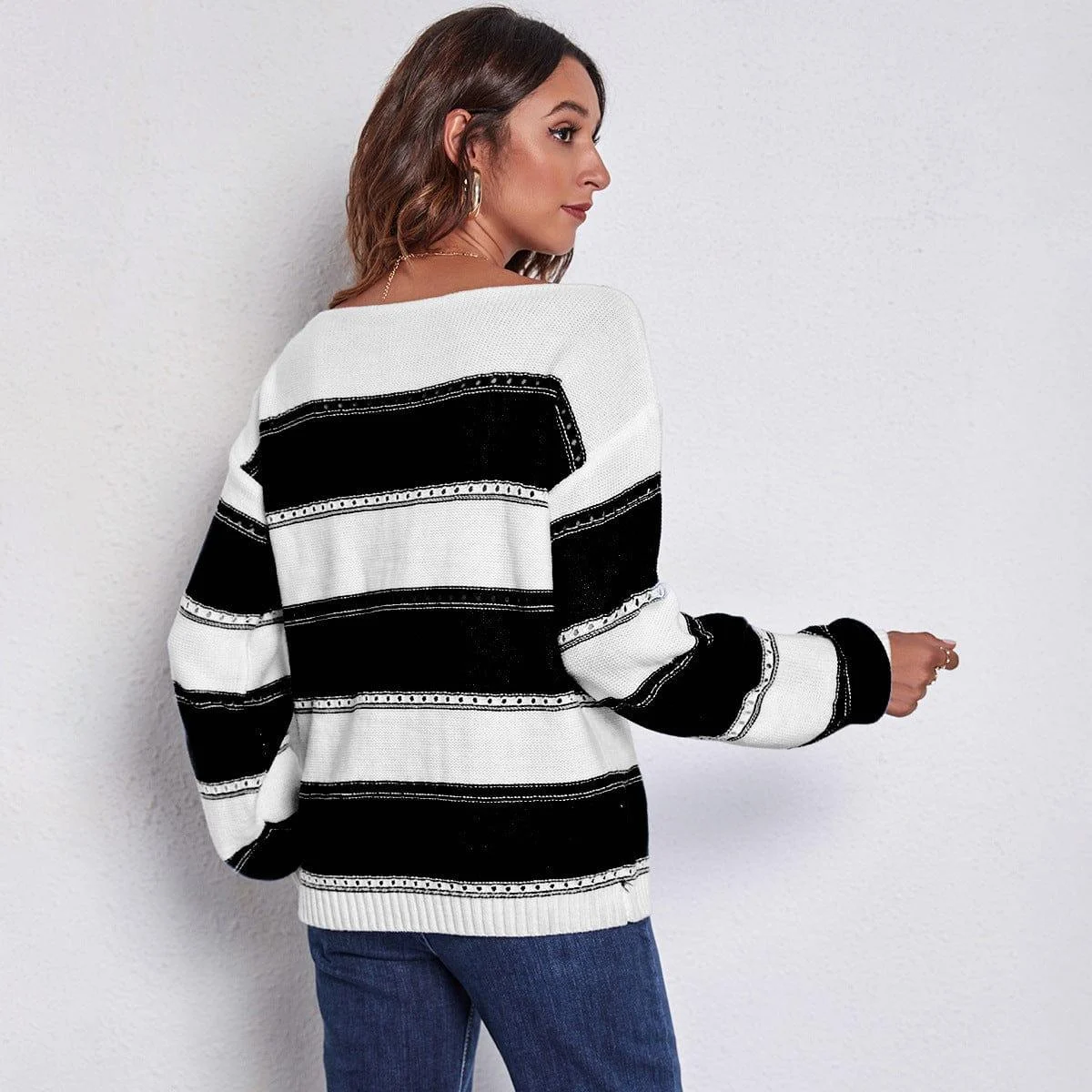 Rowan Off Shoulder Striped Sweater - Glova